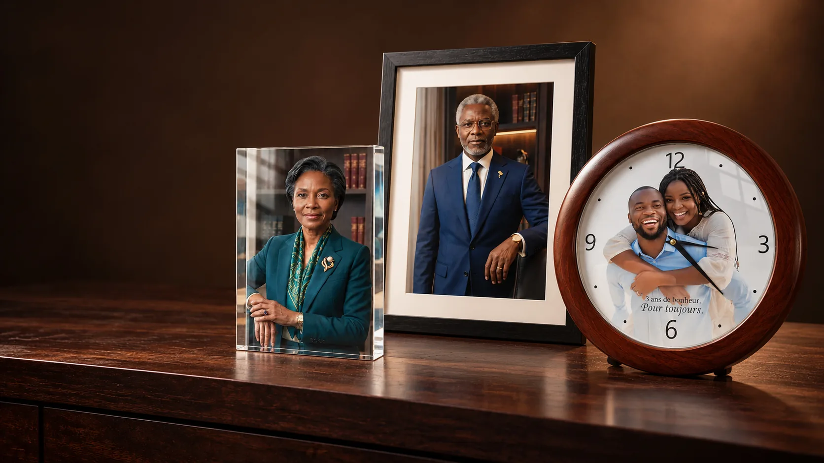 Cadre photo, bloc cristal et horloge personnalisés à Lomé par Dualscado