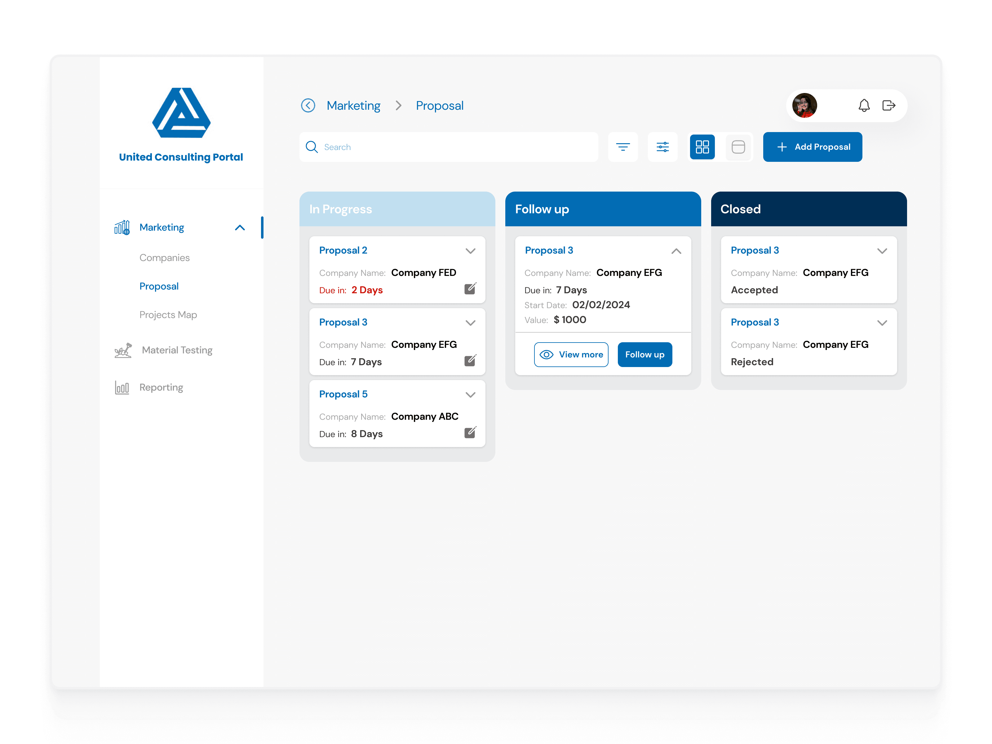 initial version of united consultant dashboard