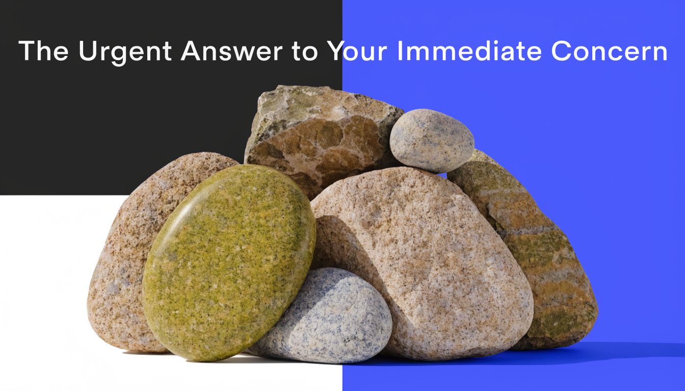 A stack of various natural river rocks displayed against a split black and blue background.