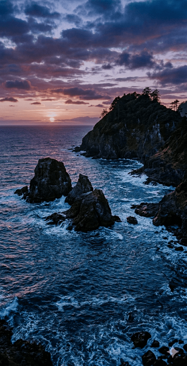 large rocks in an ocean in the evening