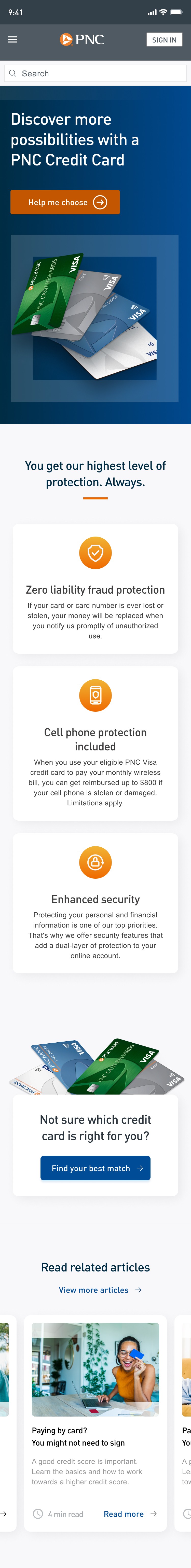 Mobile design for card page