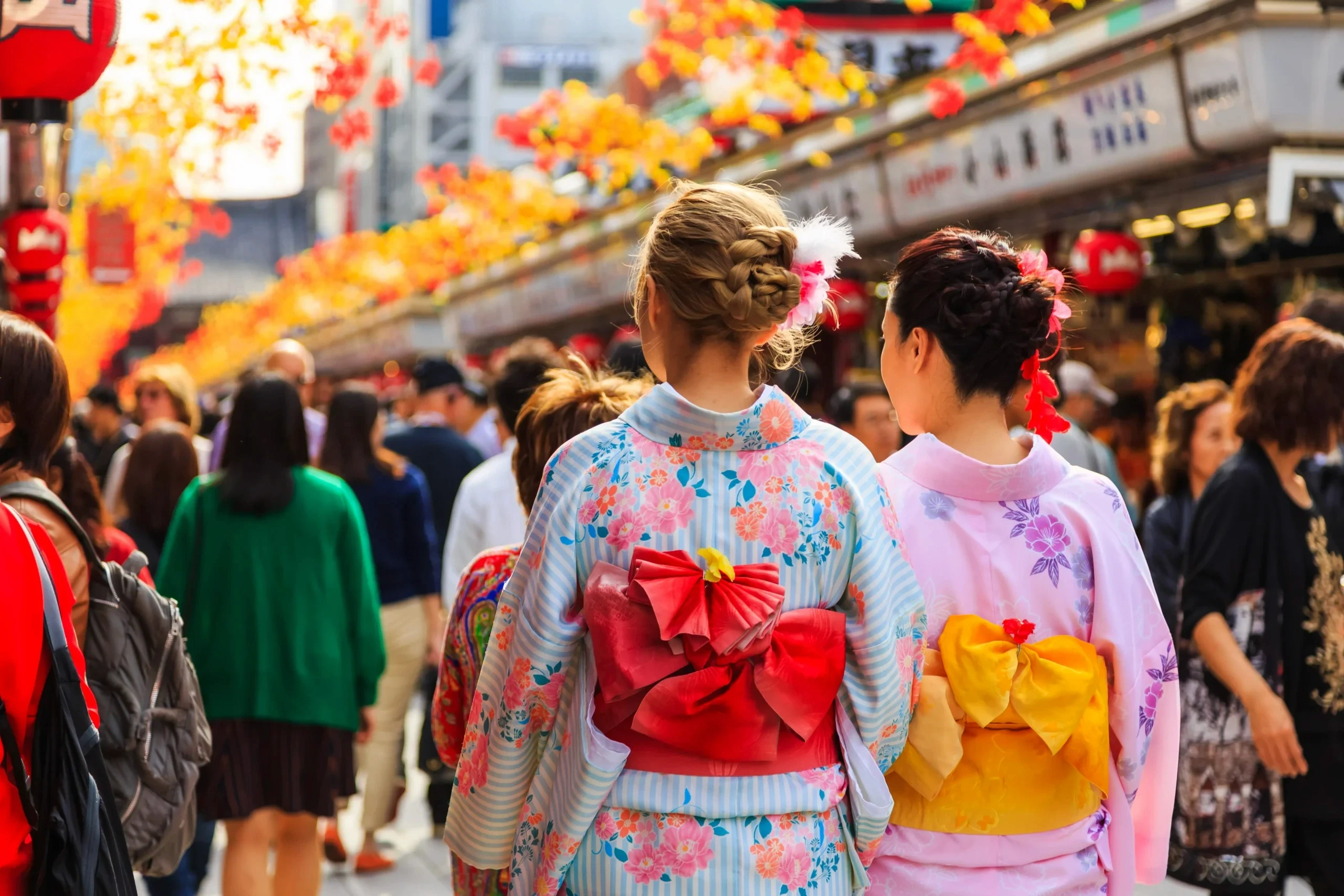 Women Wearing Colorful Kimonos