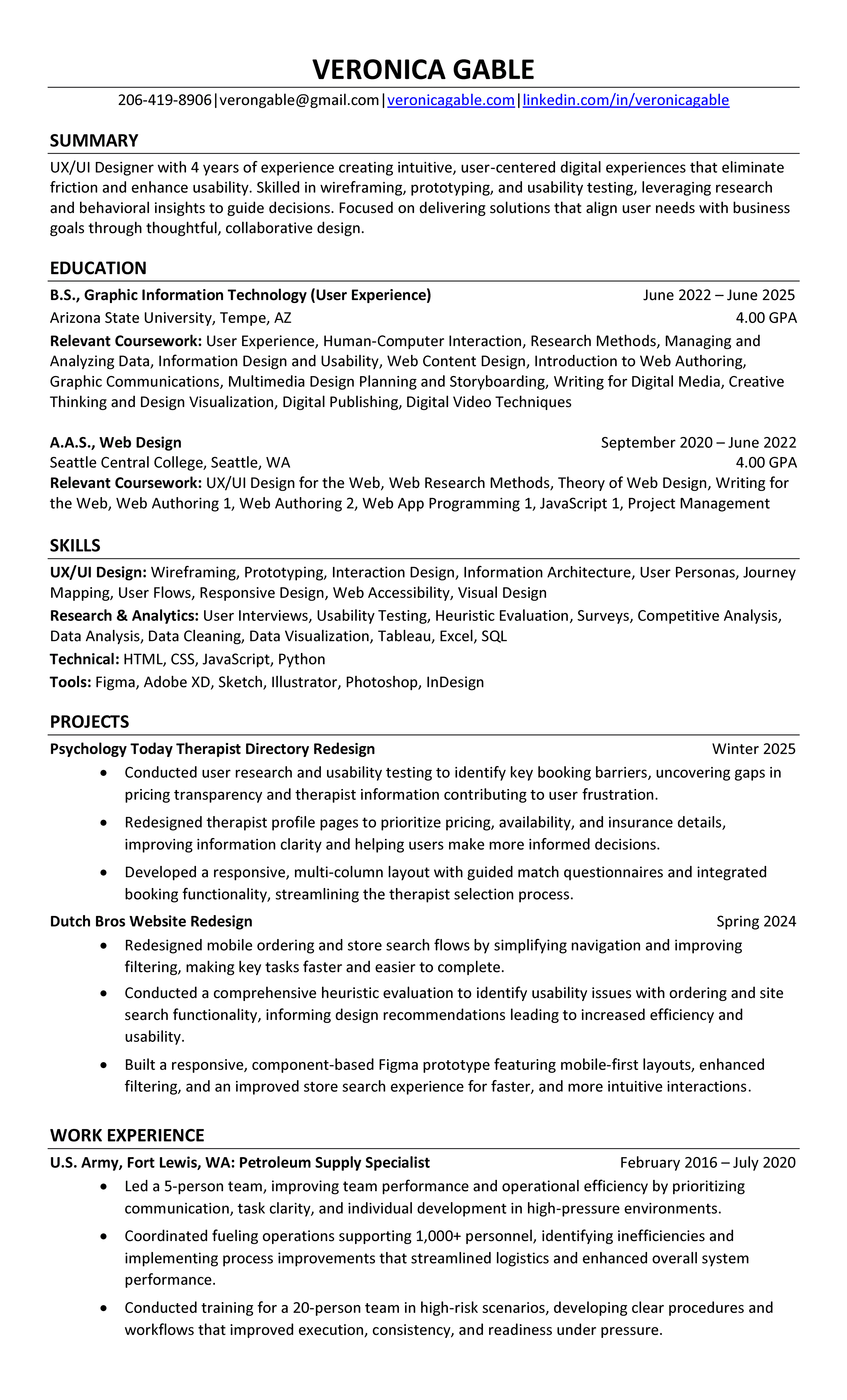 Veronica Gable's resume