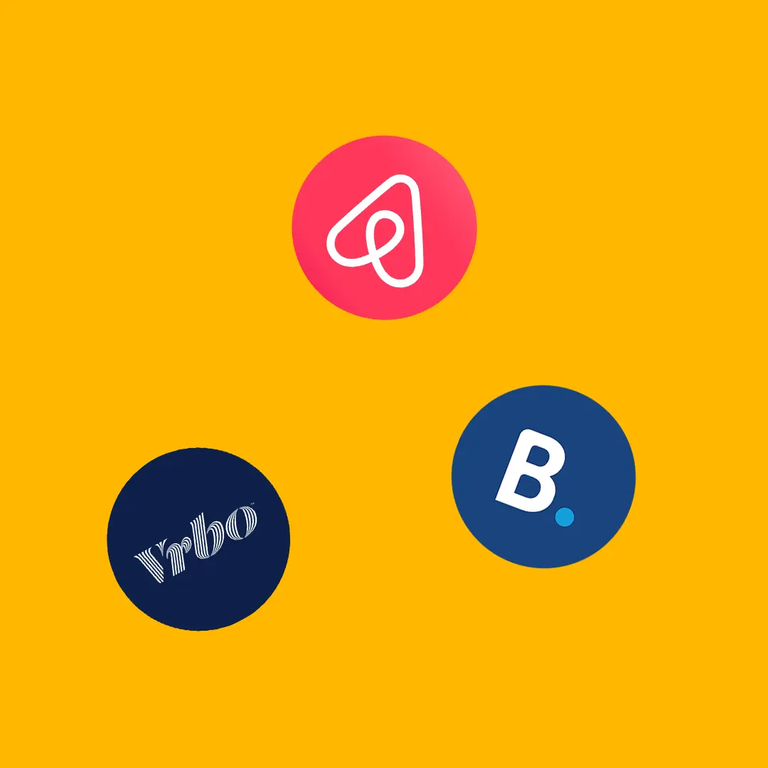 Infographic: Vrbo, Airbnb, and Booking.com logos.