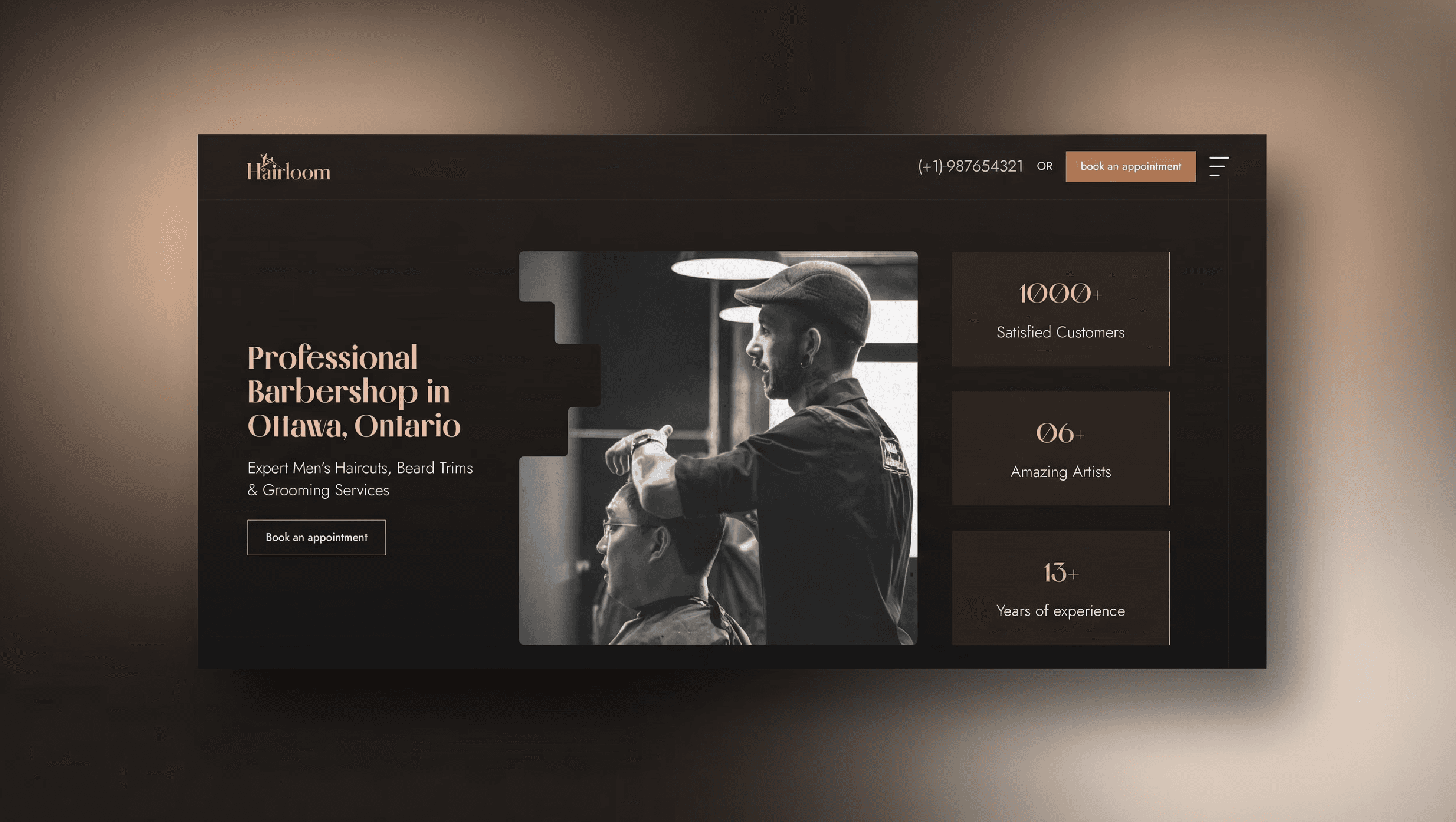 Halton Hills web designer portfolio - Ottawa Ontario barber website homepage by DAWebDesigns