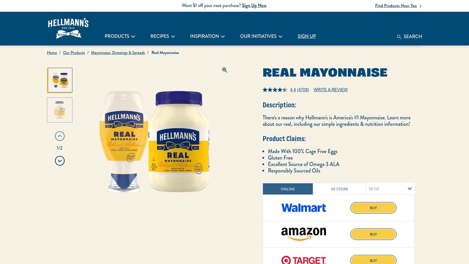 Foods with no high fructose corn syrup Hellmann's Real Mayonnaise jar