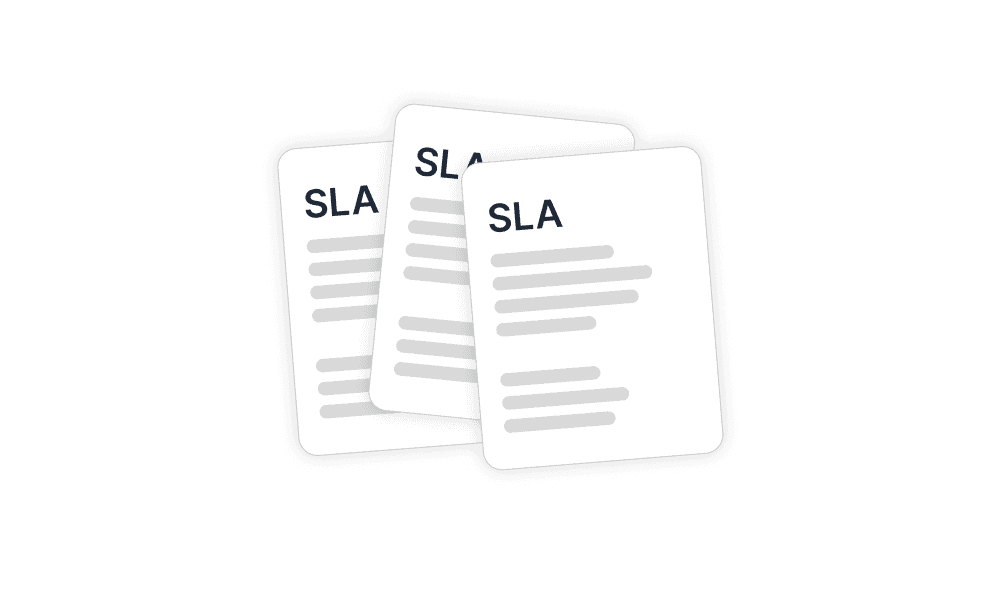 Three overlapping documents labeled "SLA" with text lines visible, representing Service Level Agreements in airline context within Cosmos.