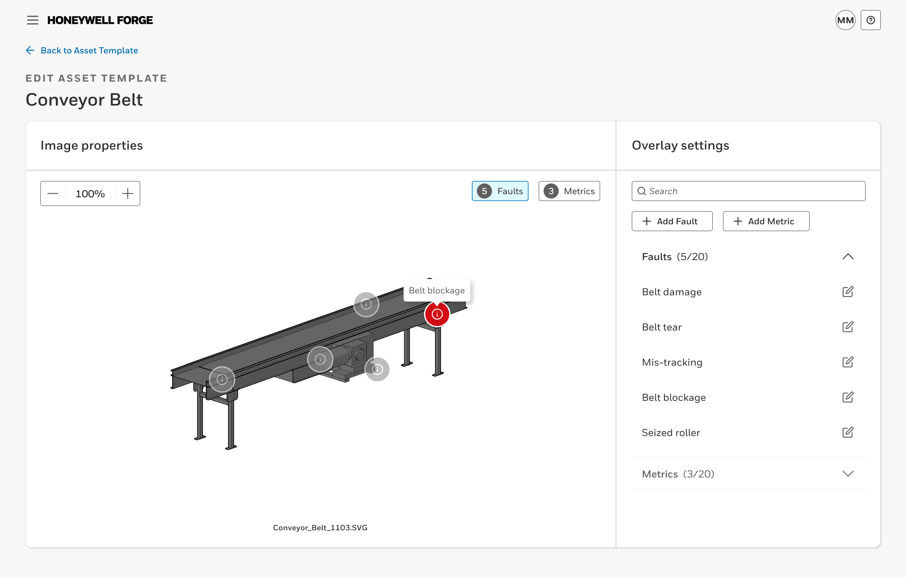 Five fault overlays on a template image with Fault 4 highlighted