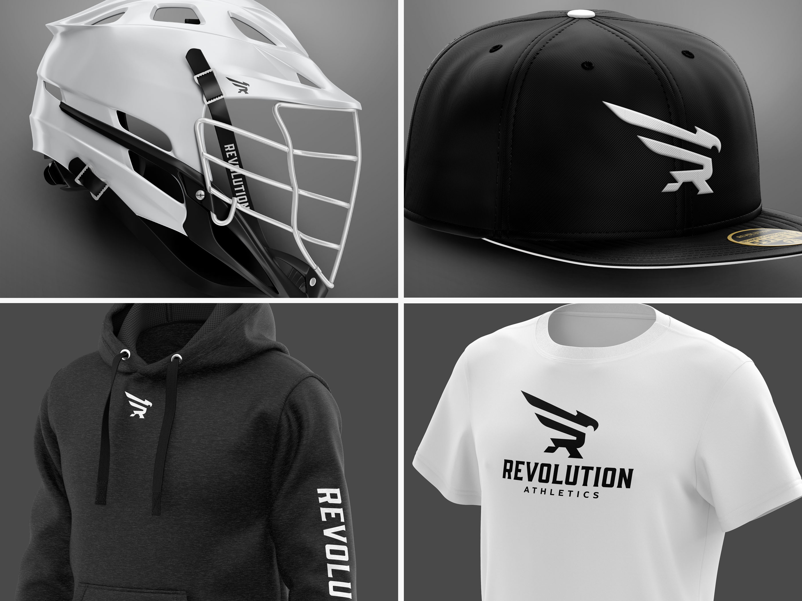 evolution Athletics logo suite and branded gear mockups.