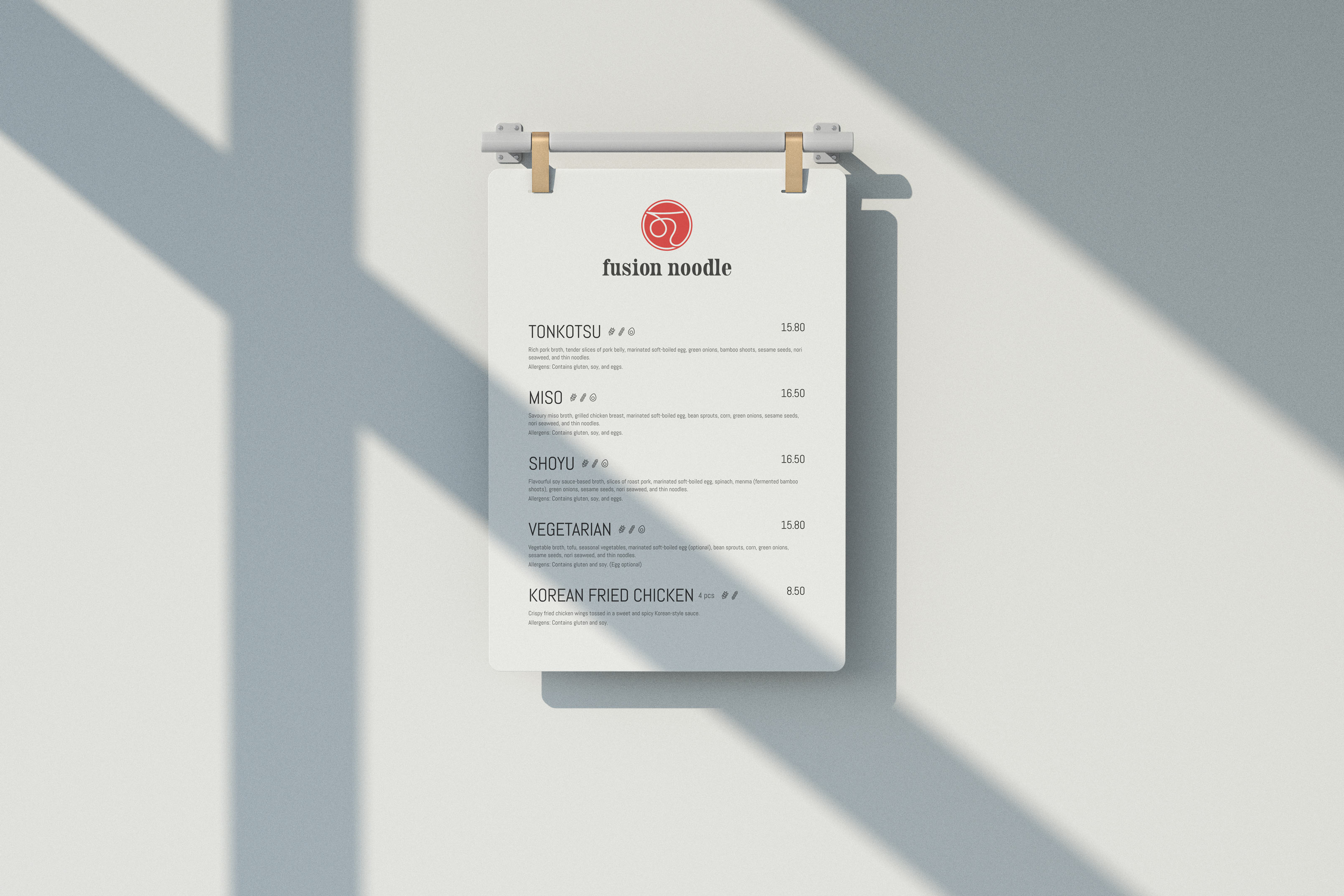 Fusion Noodle ramen restaurant wall menu design