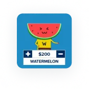 Jeopardy game card with a watermelon character