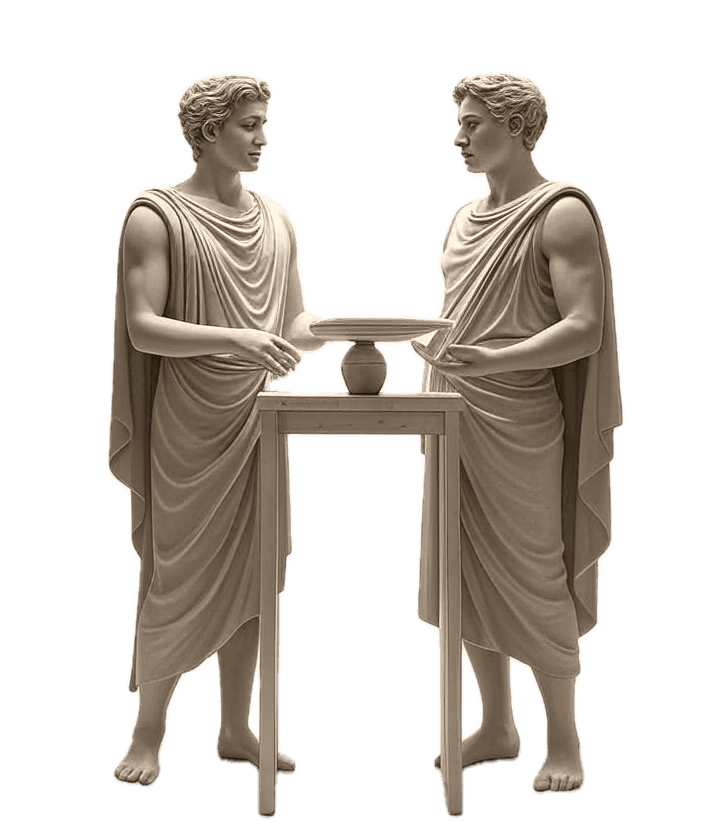 statue 2 men talking business