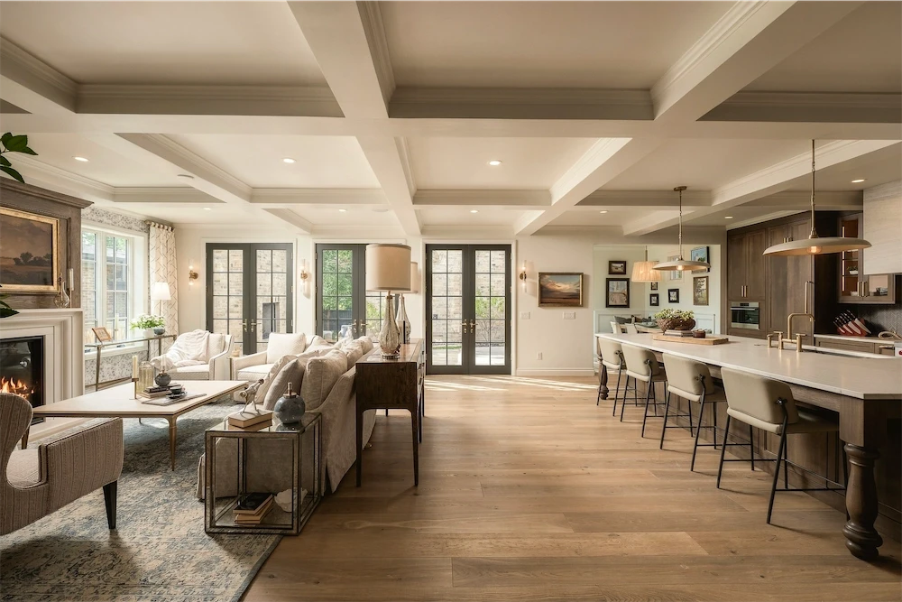 Living room with stone fireplace at 1408 Cliffbrook Drive