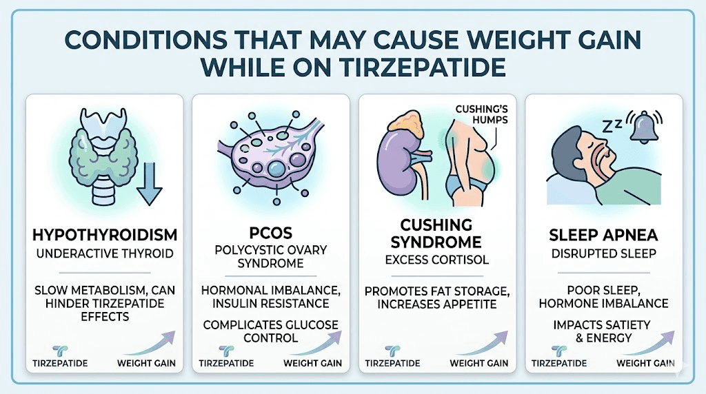 Medical conditions that cause weight gain while taking tirzepatide