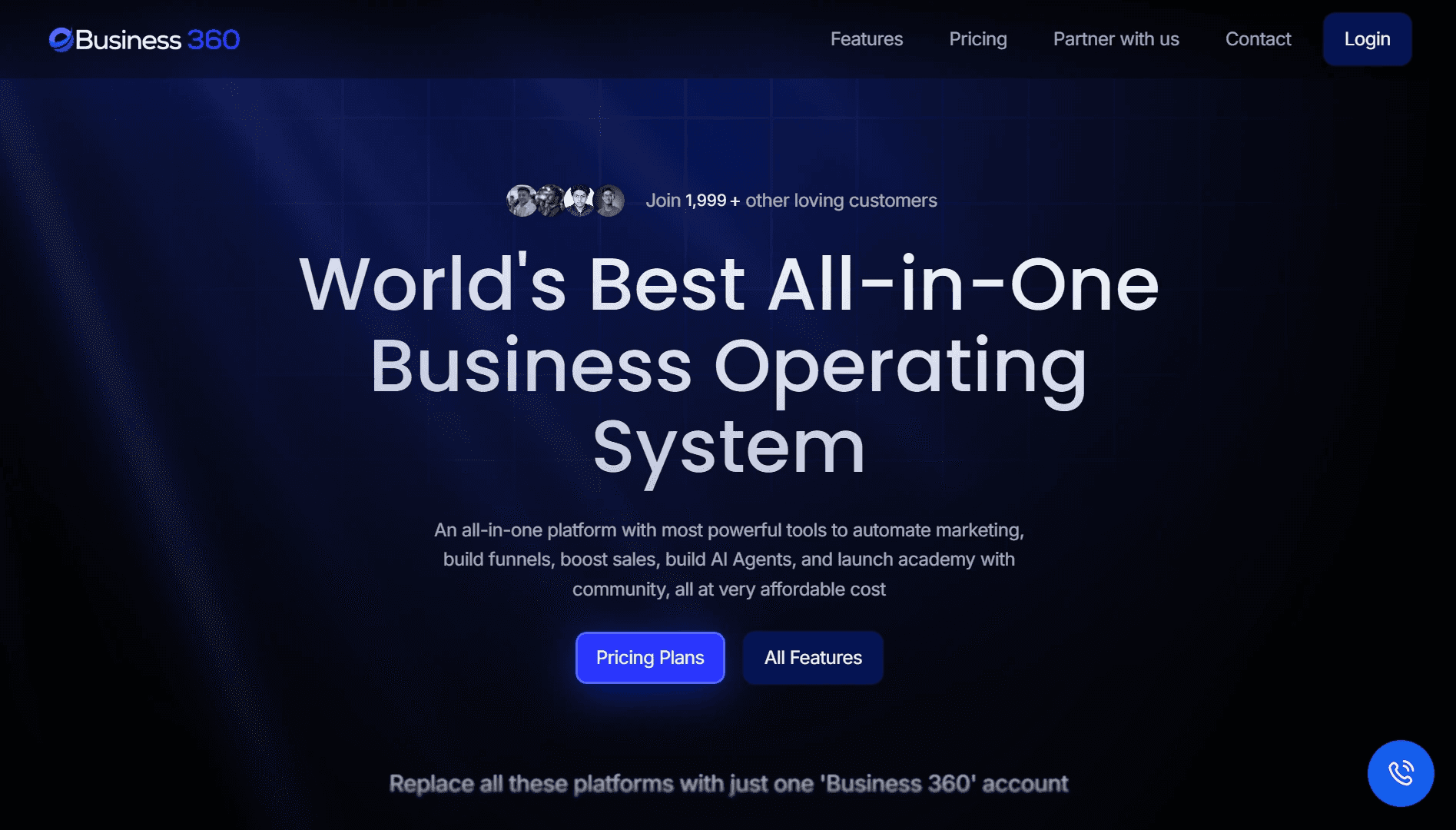 website landing page hero section of best crm tool for businesses in Kerala - Business 360