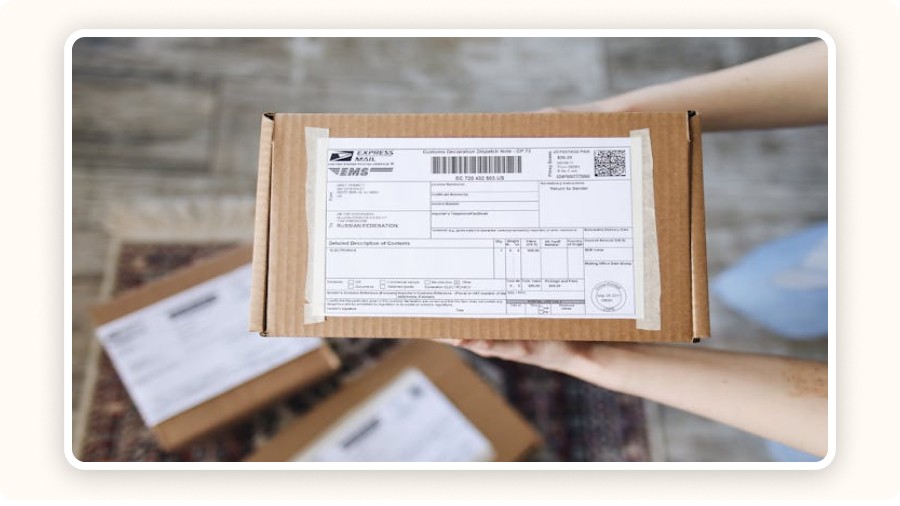 Package with a customs declaration label attached