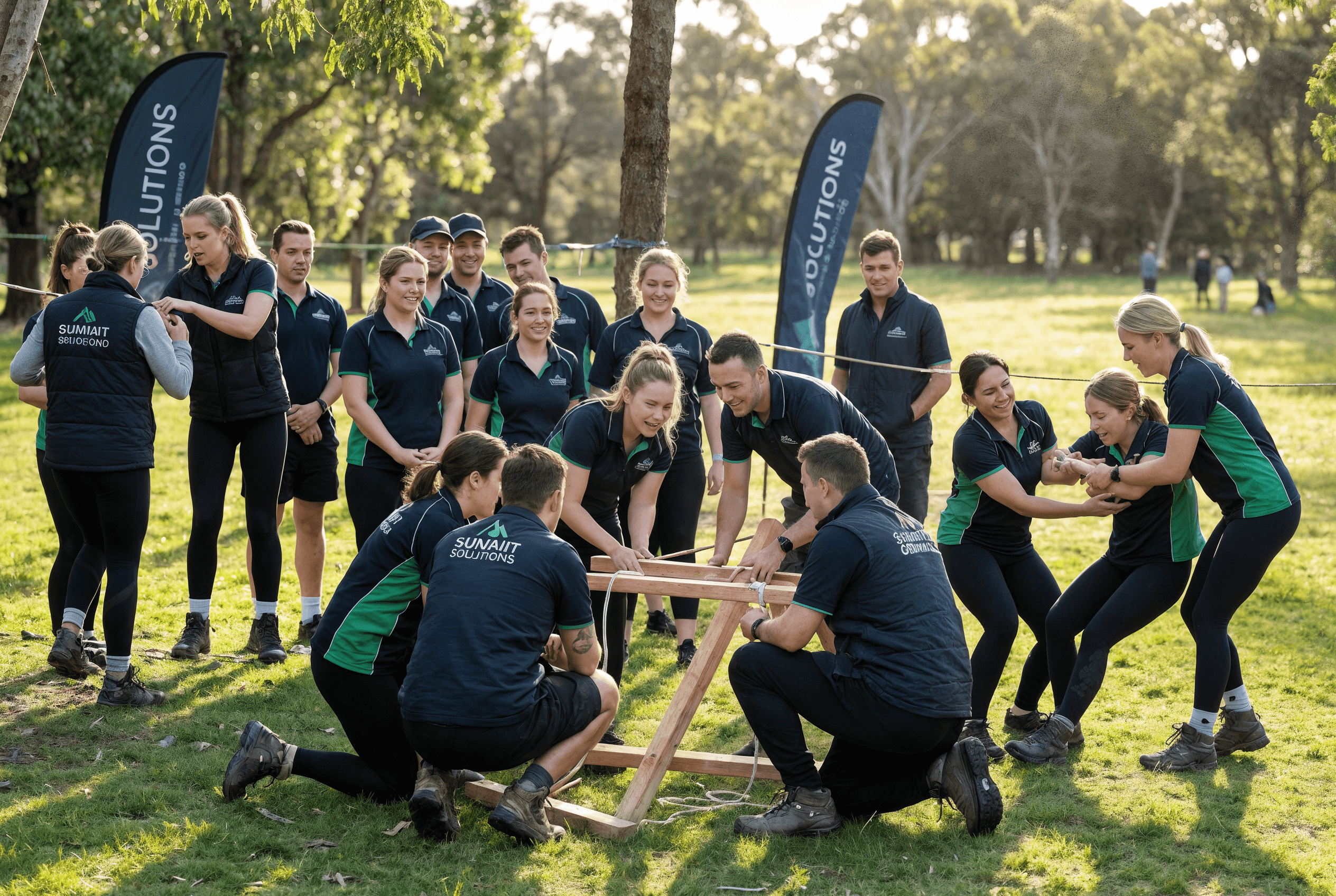 Two colleagues collaborating over paperwork at an office desk, with plants in the background.