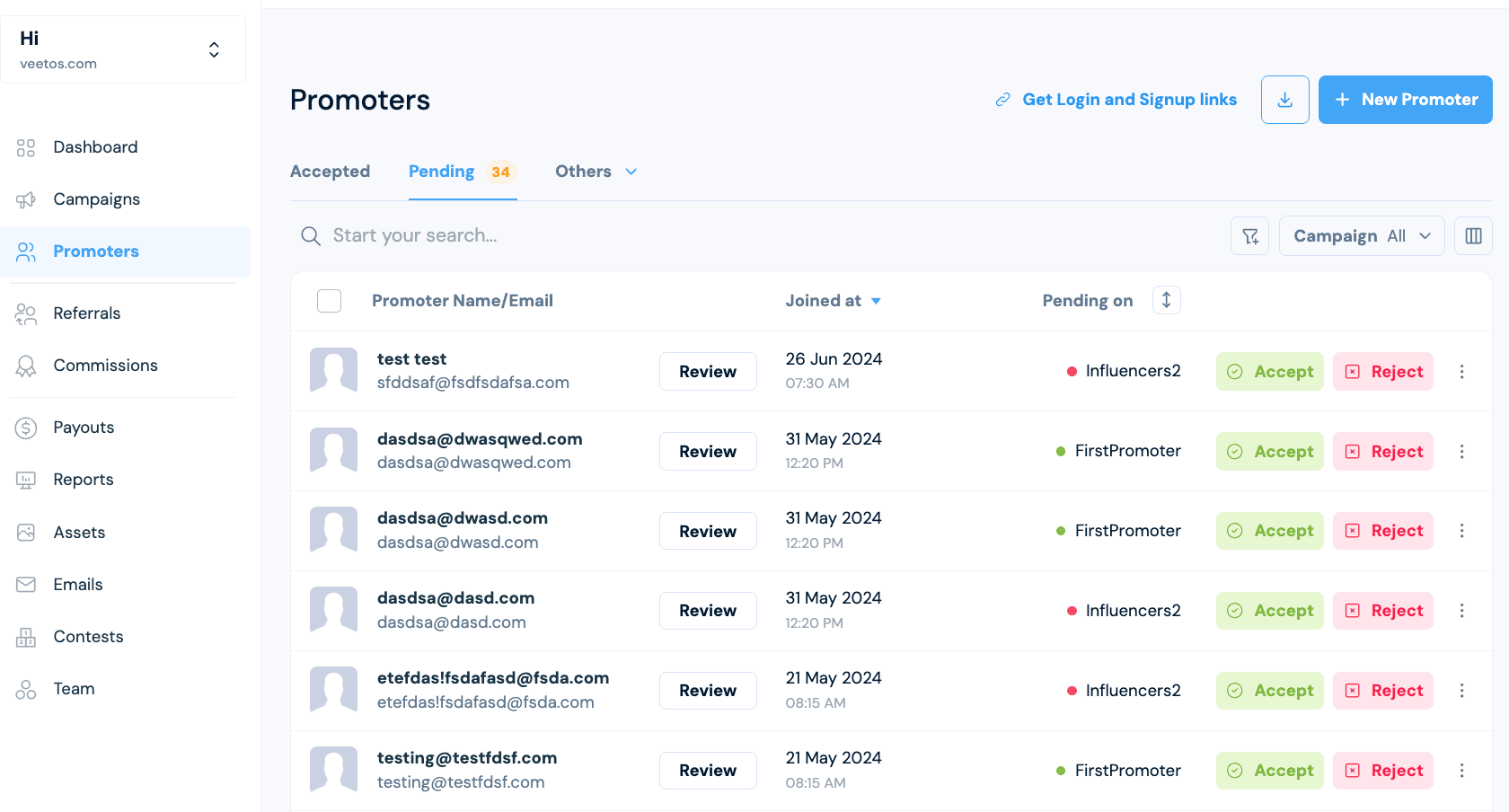 Review applications in the approval queue FirstPromoter