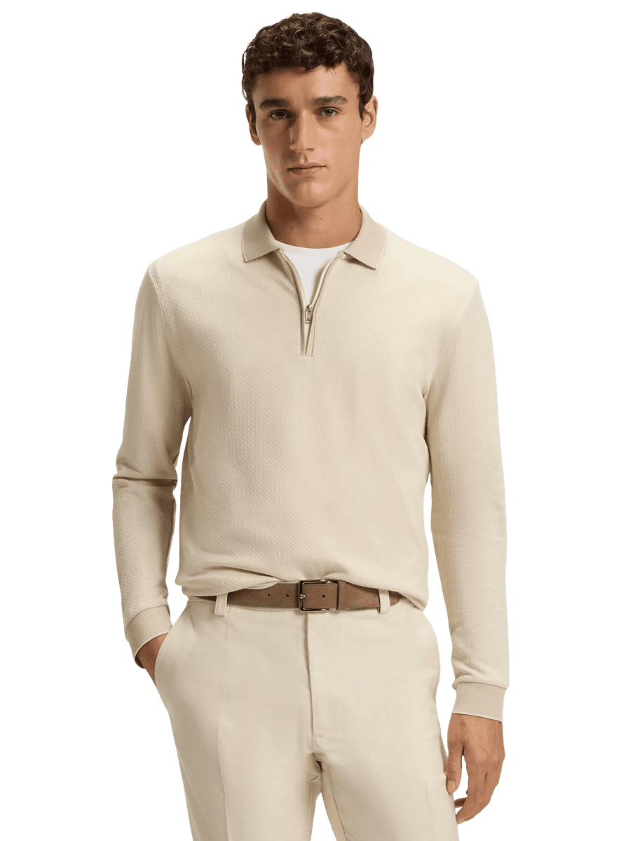 Mercerised-cotton polo shirt with two-tone structure