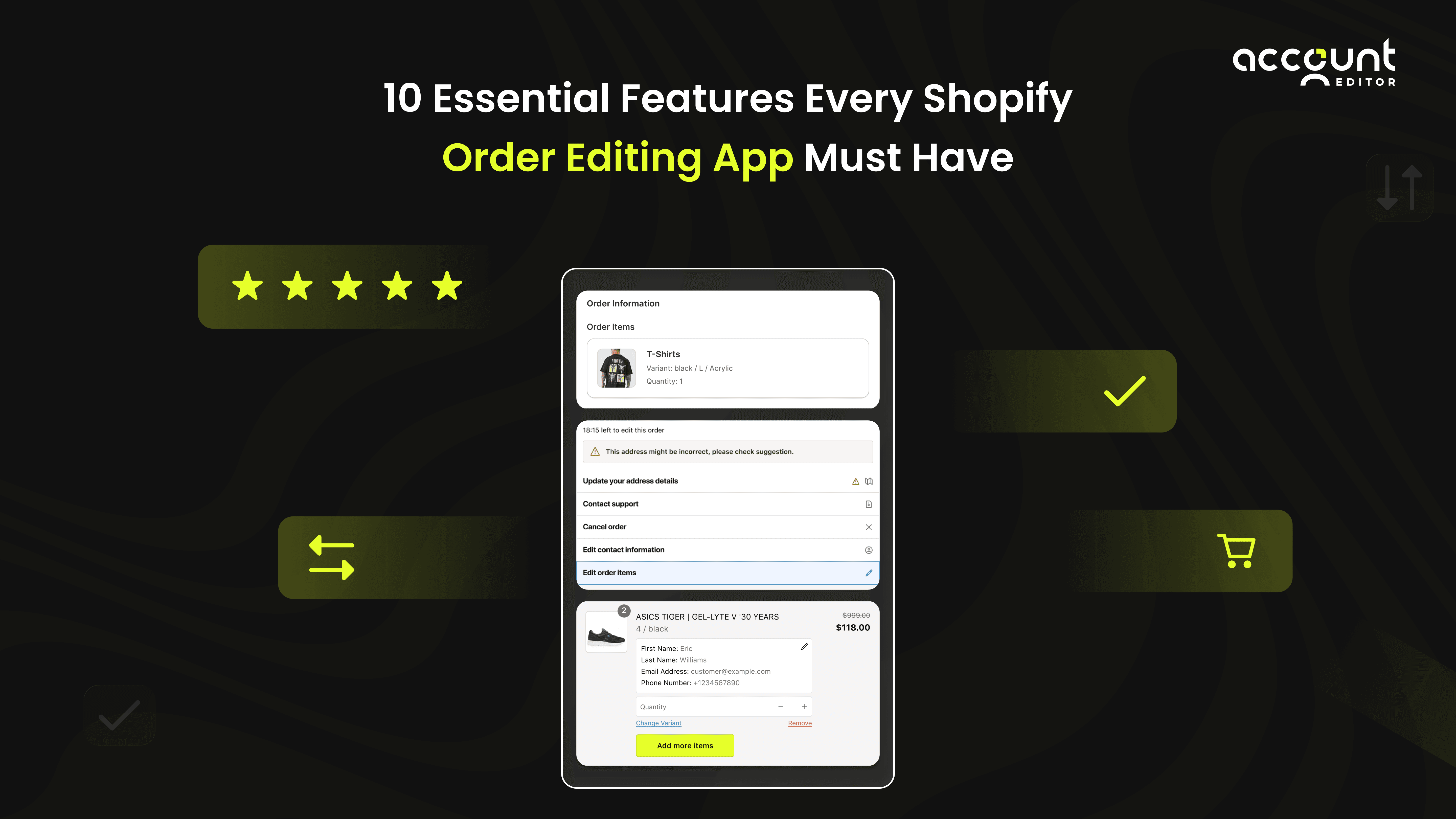 Image highlights 10 essential features every Shopify order editing app must have