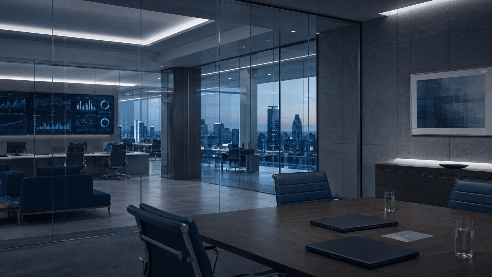 Financial Institution Desk View in Modern Office