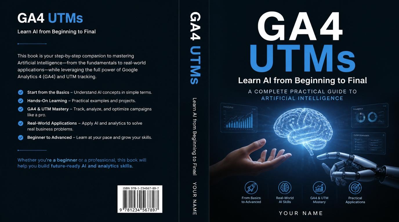 first of all we done more we should ok now i wanna to design book cover for my book ok it name is GA4 UTMs