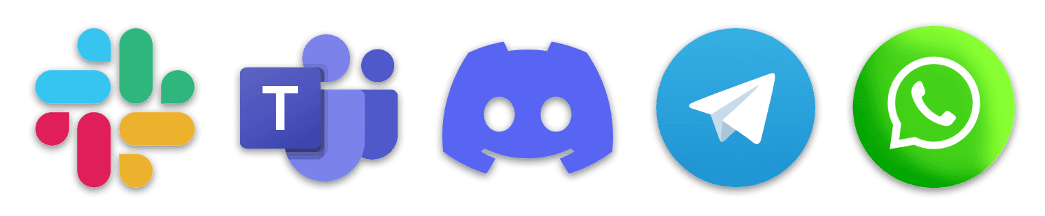 Sources include Slack, Teams, Discord, Telegram, and Whatsapp