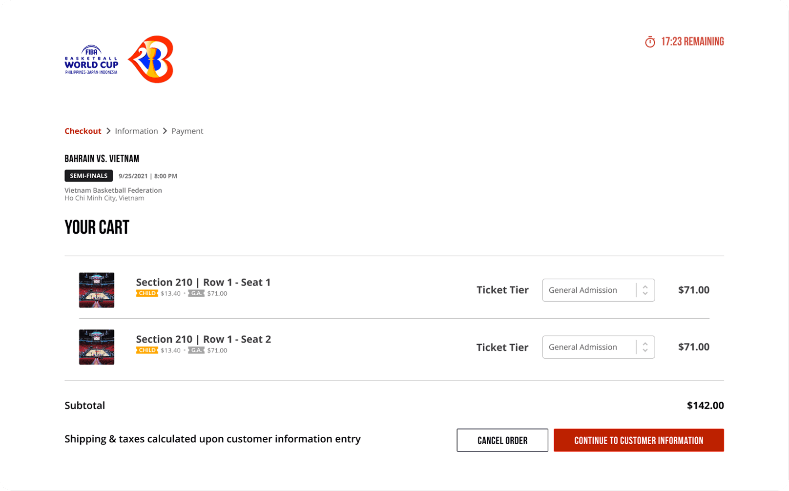 Screenshot of ticketing checkout