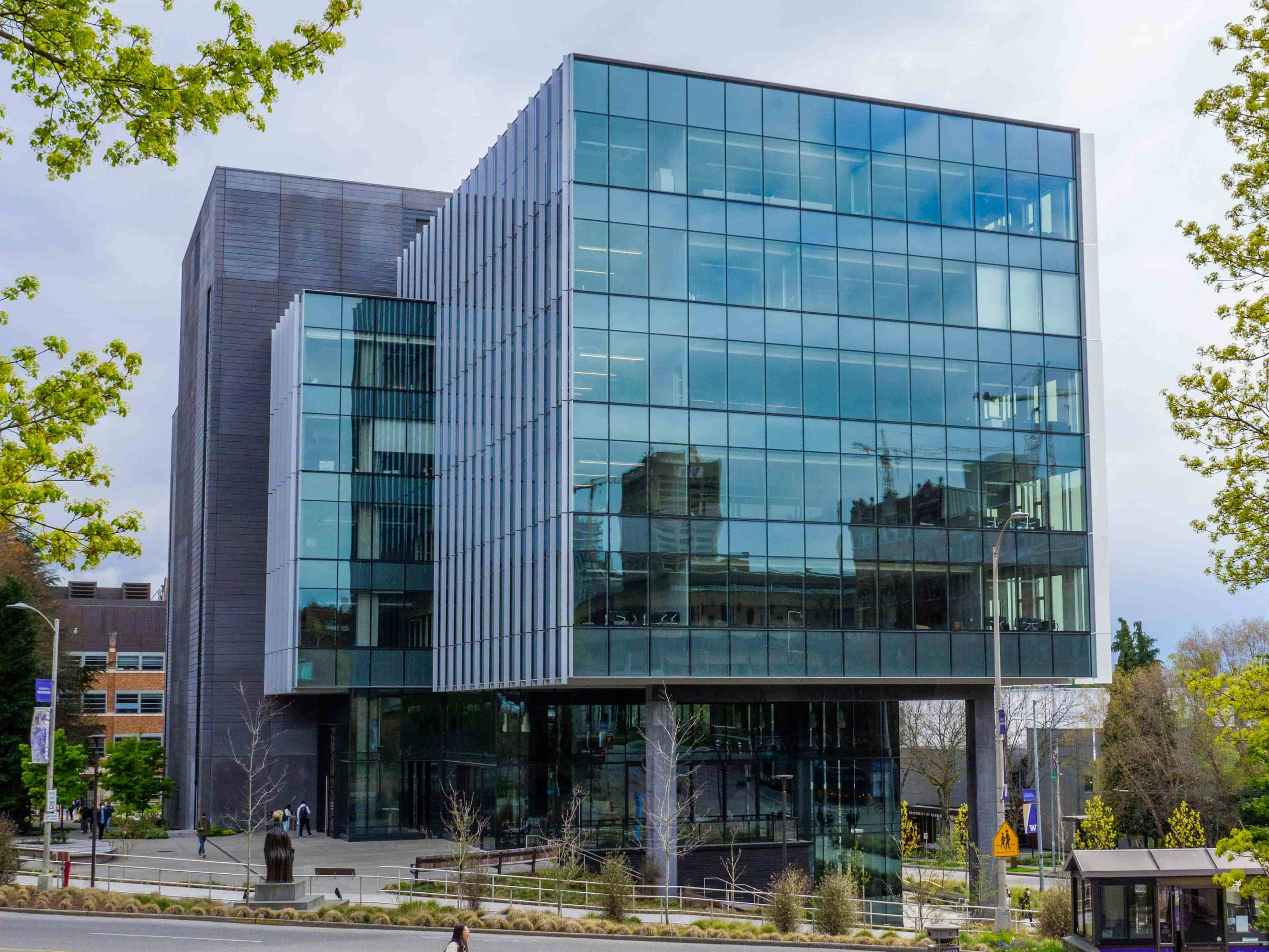 Contemporary institutional building with glass facade, such as a school or public facility