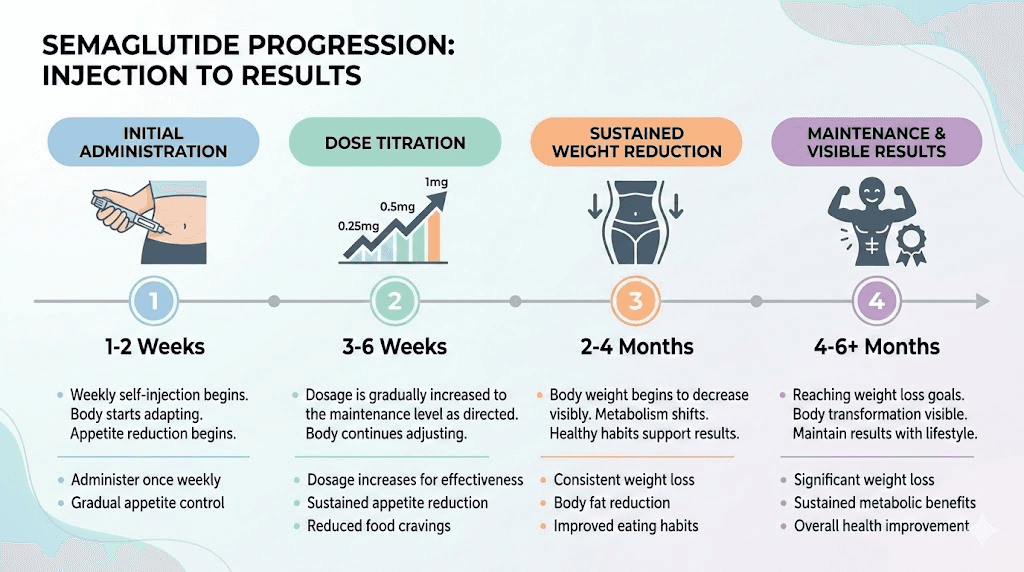 Semaglutide timeline from first injection to visible weight loss results