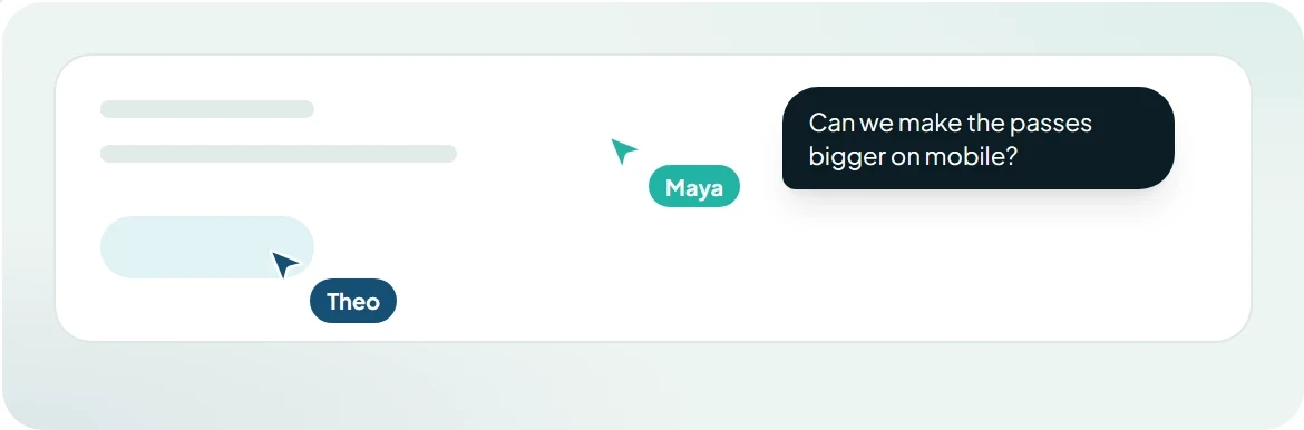 Two teammates' cursors and a comment on a page