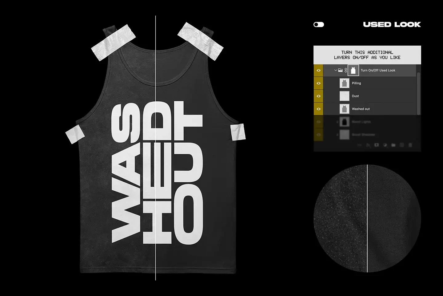 Bella+Canvas 3480 Tanktop Taped mockup used fabric look with worn texture