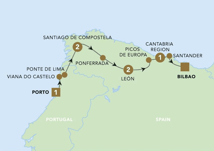 Portugal to North Spain Backroads Map