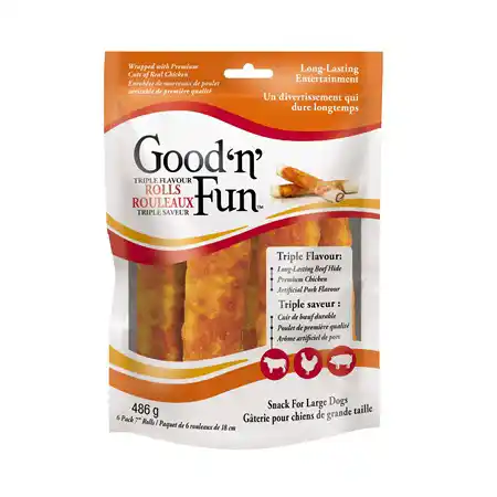 Good ’n’ Fun Triple Flavor Rolls for large dogs package