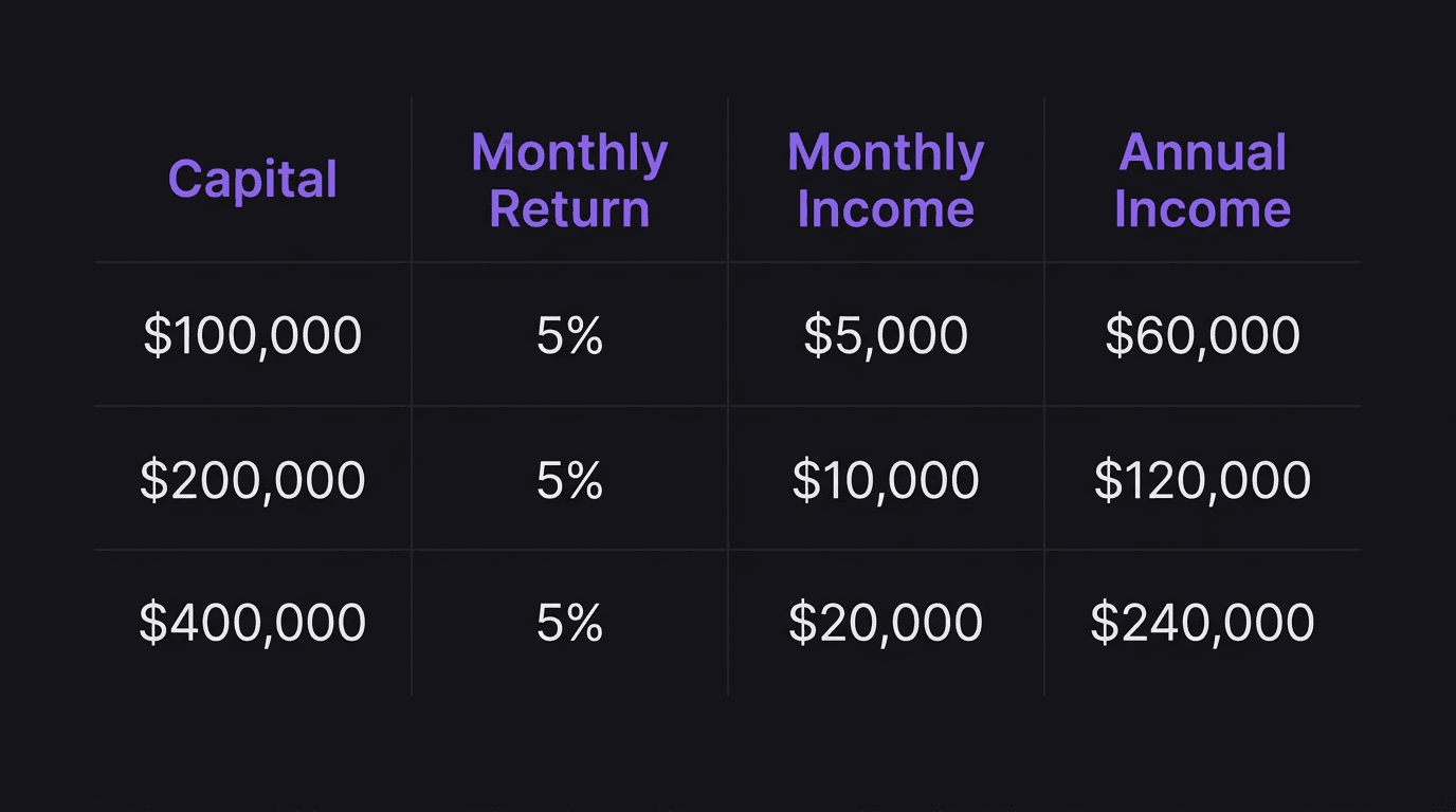 Comparison table showing capital ladder from $100k to $400k with matching income levels