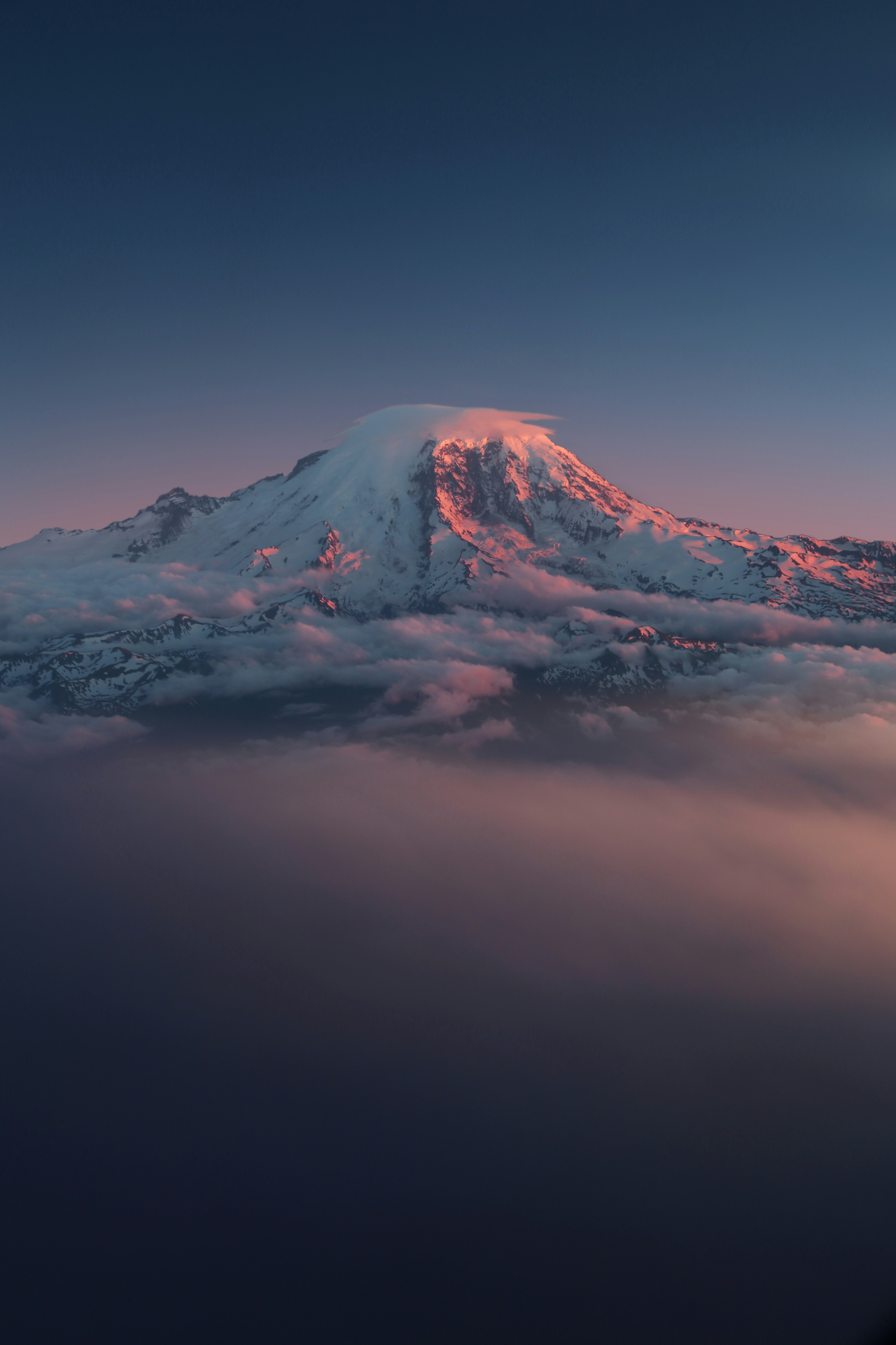 A view of a snow capped mountain.