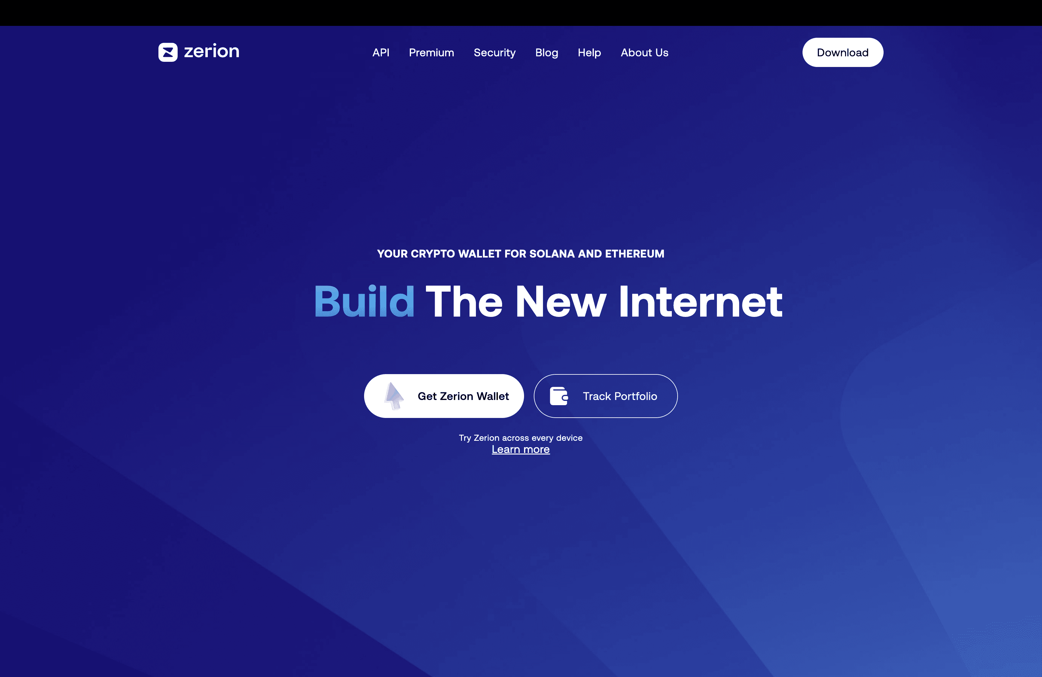 Zerion crypto wallet and portfolio tracking platform homepage