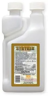 White plastic bottle with a tapered neck and a label in gold and white, featuring product information.