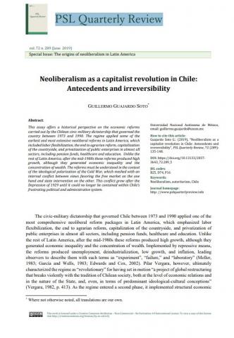 Neoliberalism as a capitalist revolution in Chile: Antecedents and irreversibility