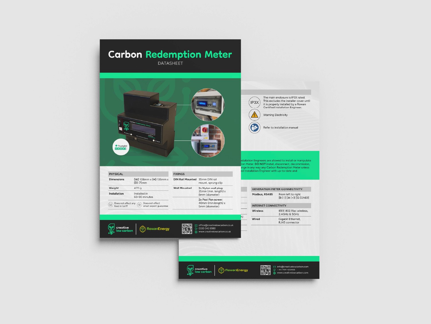 Creative Low Carbon data sheet design