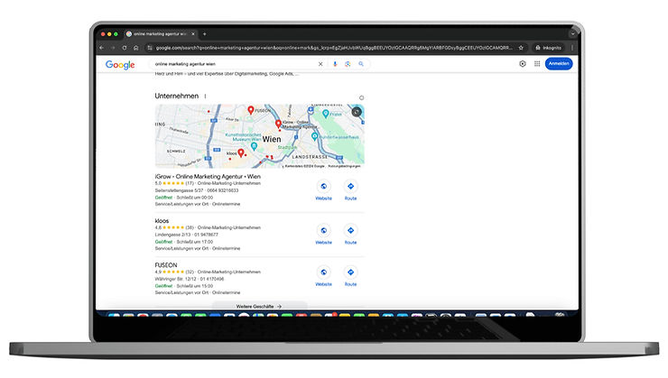 Google Ortssuche Ranking auf Platz 1 mit iGrow, deiner Marketing Agentur Salzburg