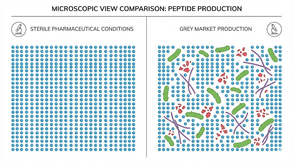 Sterility comparison between pharmaceutical and grey market peptide production