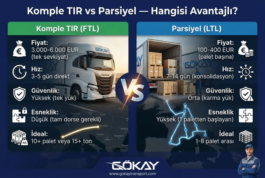Komple TIR ve parsiyel nakliye fiyat karşılaştırma tablosu 2026