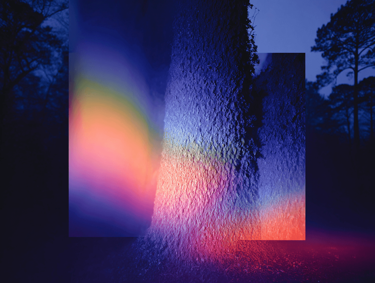 Trees in forest with colorful light overlay