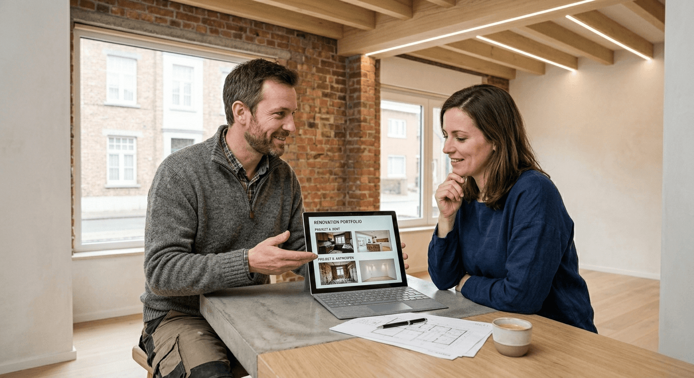 Entreprise de rénovation fiable en Belgique présentant ses réalisations et références clients