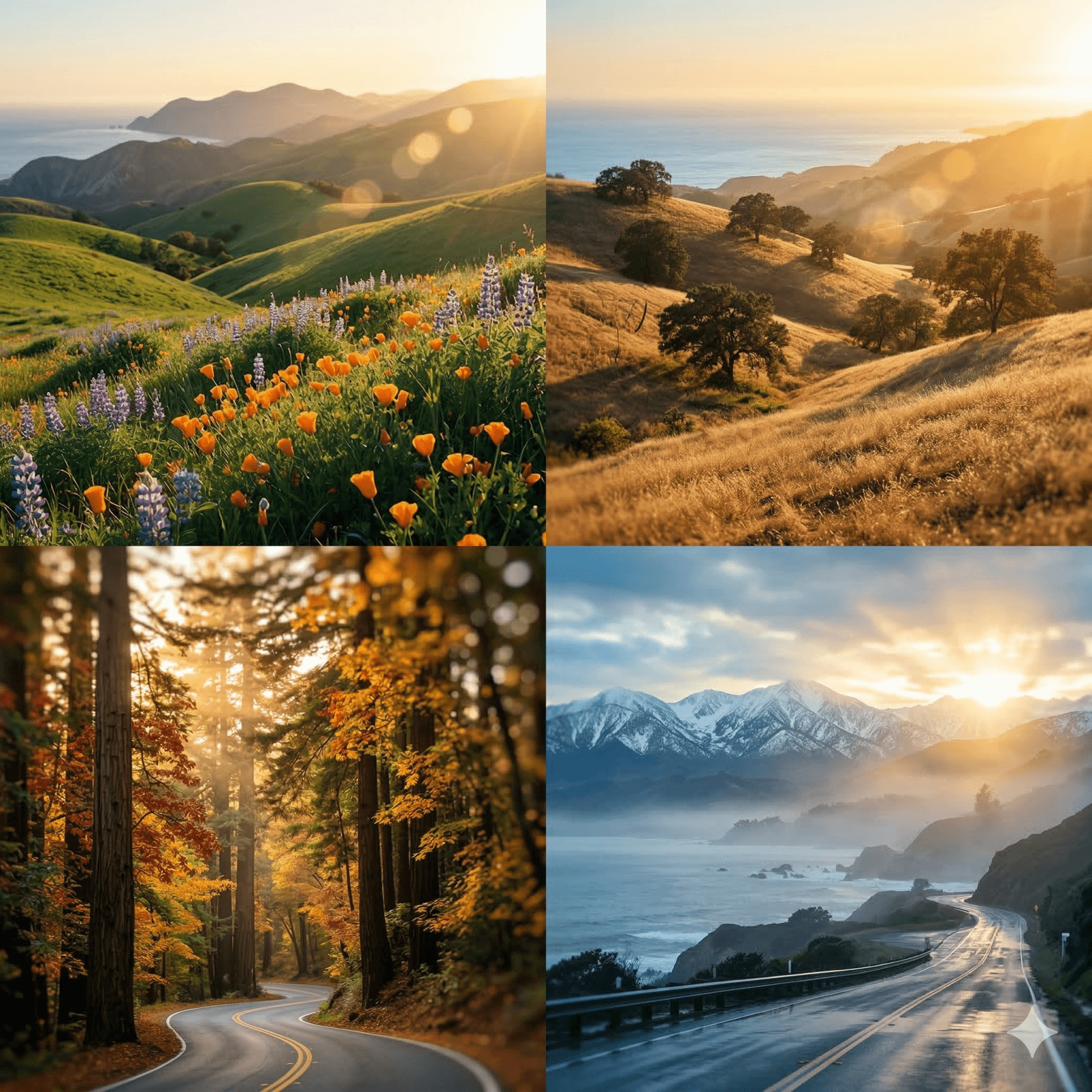 The four seasons of California, each season represented in one of four quadrants.