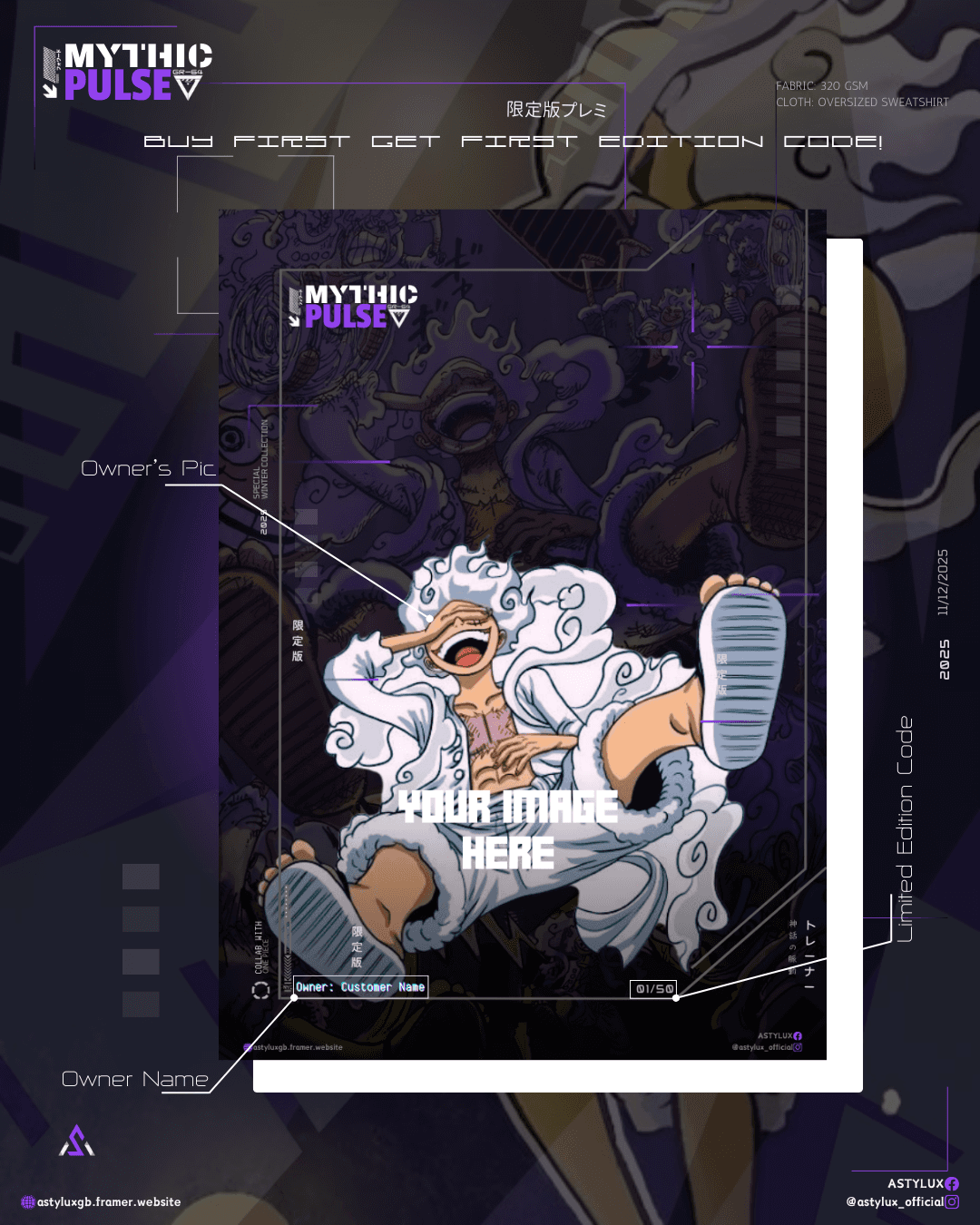 Mythic Pulse Black - Limited Edition One Piece Luffy Gear 5 Inspired Sweatshirt Ownership Card