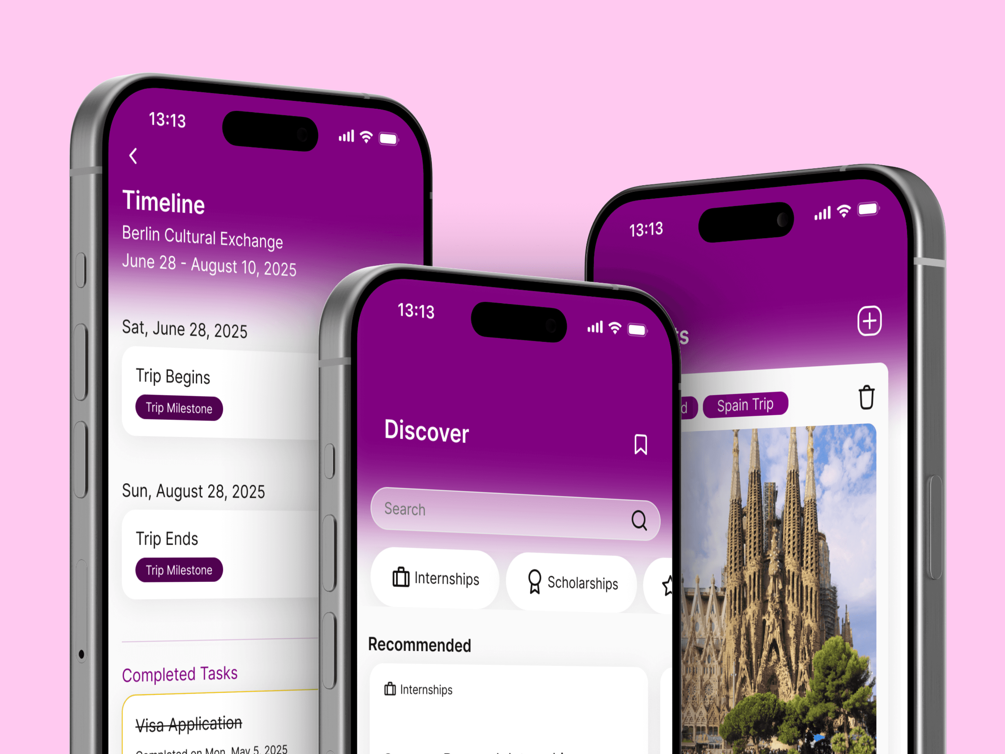 3 iPhones with a prototype of the EMIC mobile application design