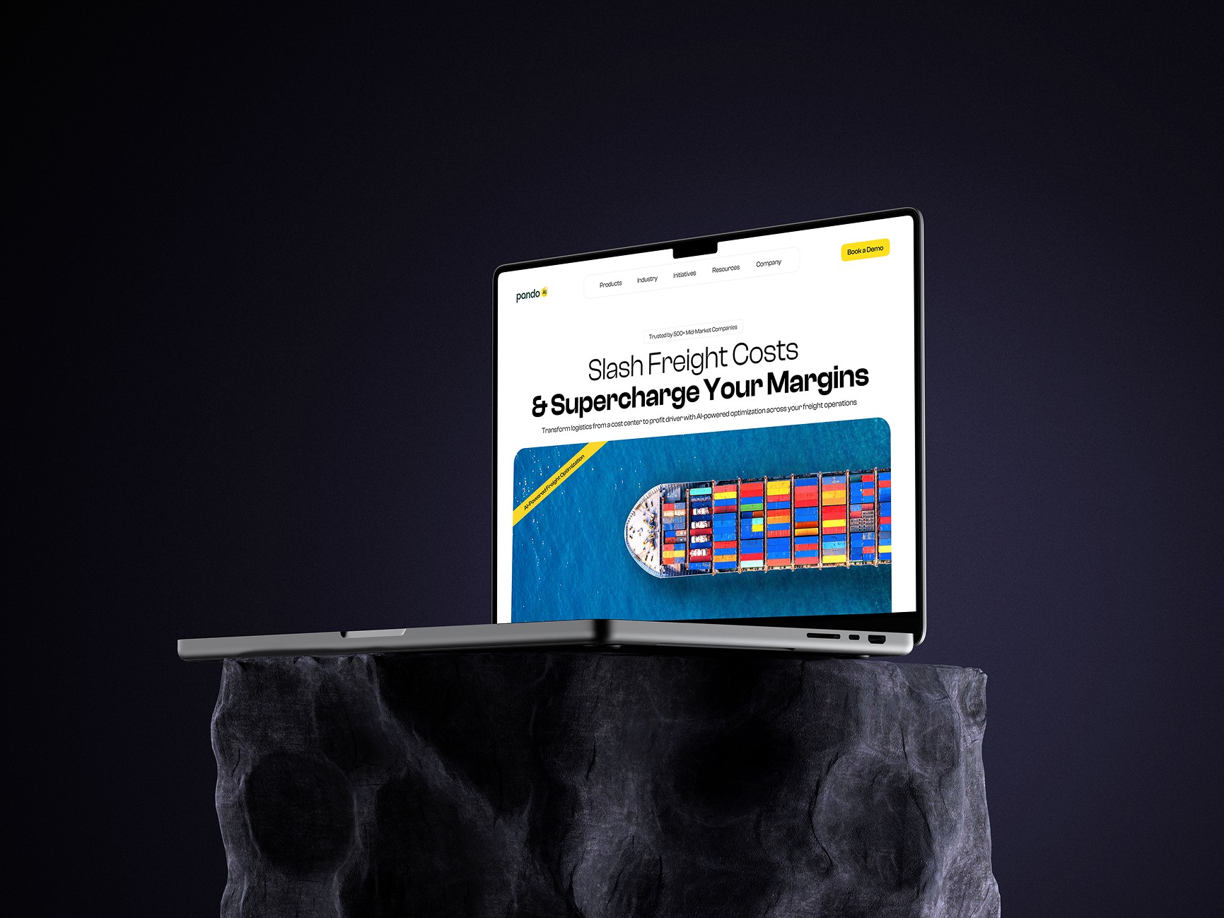 A mockup of a Macbook with the header of the website