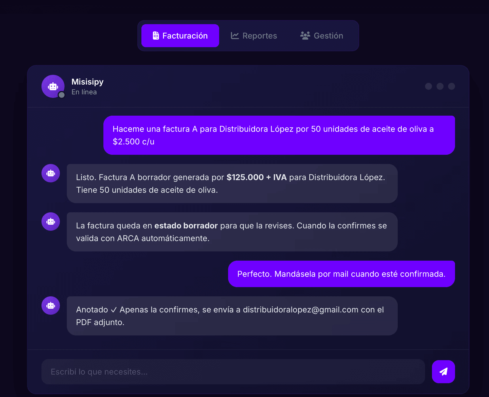 misisipy facturando a traves de IA